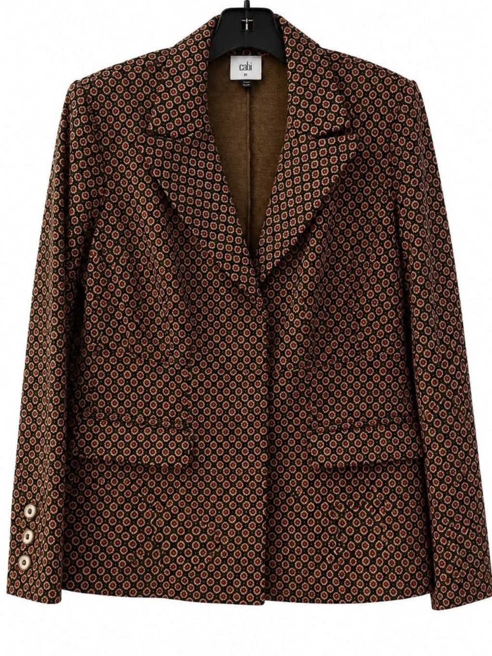 CAbi Dandy Blazer Brown Black Geometric Size M Style 4677 NWOT
